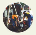 Lowering a large-line crawler for pipeline video inspection and repair